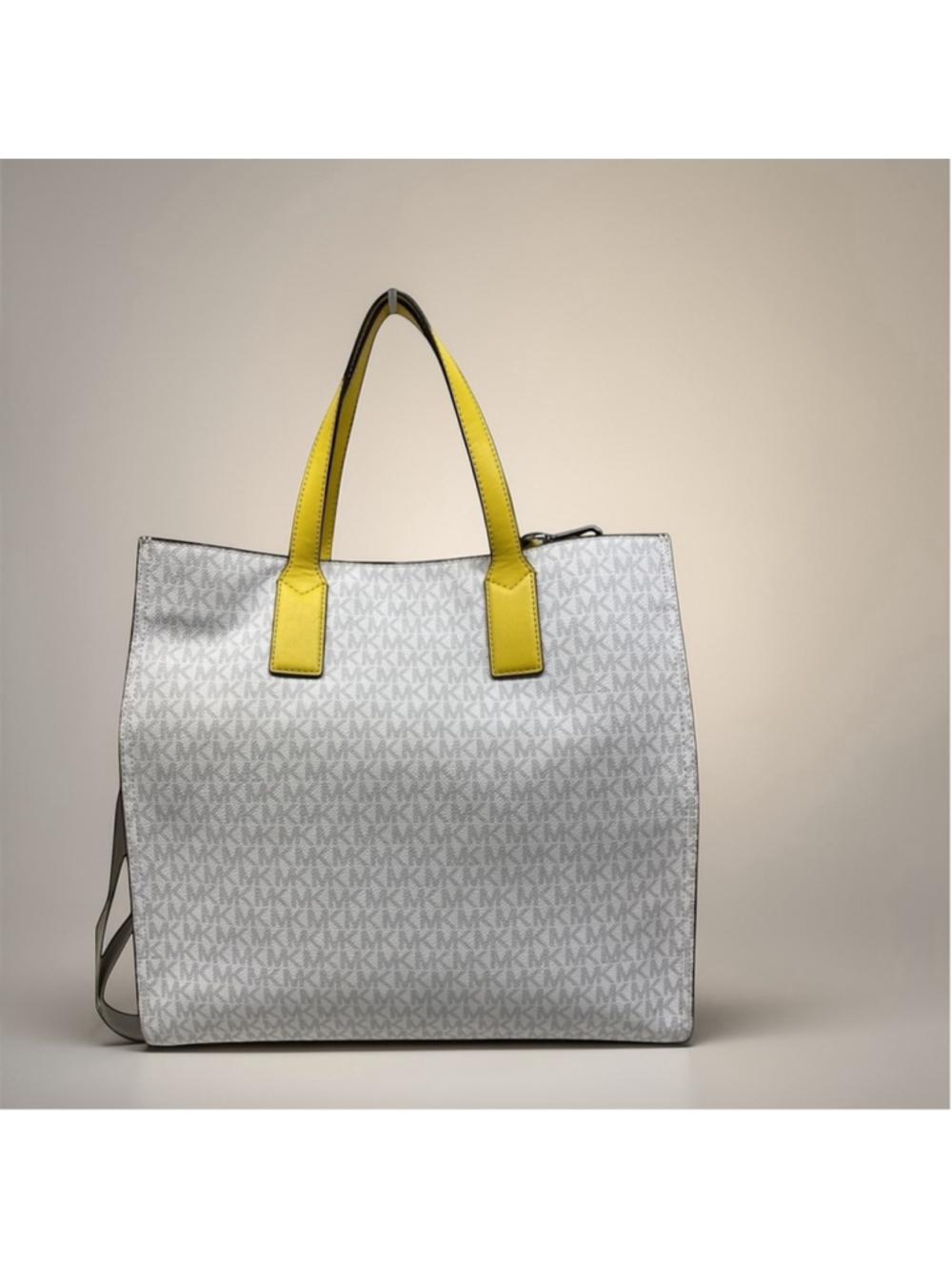 Michael Kors Kenly Large Signature Tote Bag White Yellow Citrus - Picture 2 of 10